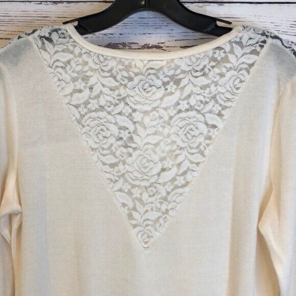 Miracle USA Ivory lace Shoulder soft light 5% cashmere tunic S Sweater Top NWT - Picture 6 of 7